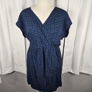 Madewell Navy Blue And Black Print Wrap Dress Large